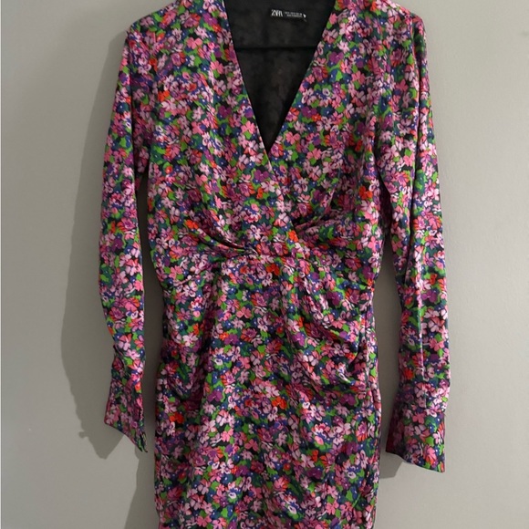 Zara Purple Pink Wrap Tie Front Bodycon Dress - Picture 3 of 6